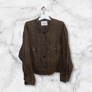Velvet By Graham & Spencer 100% Linen Cropped Button Up Shacket Small